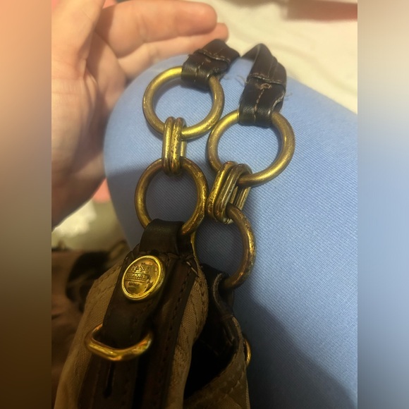 Coach Hobo Signature Carryall Purse Handbag Brown Large Zip C Logo F1082-15757 - Picture 4 of 12